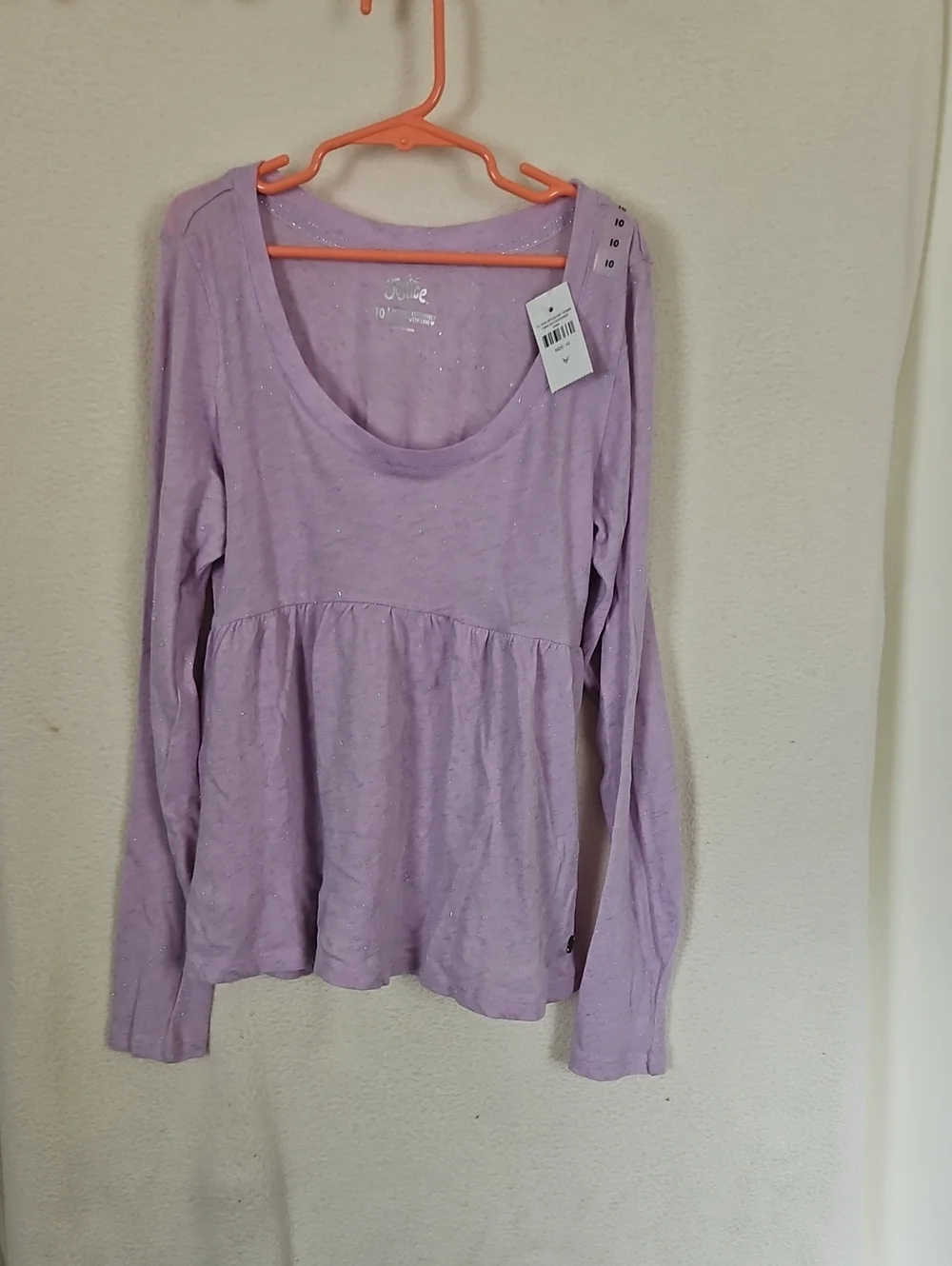 Justice Lavender Long-Sleeve Scoop Peplum Top